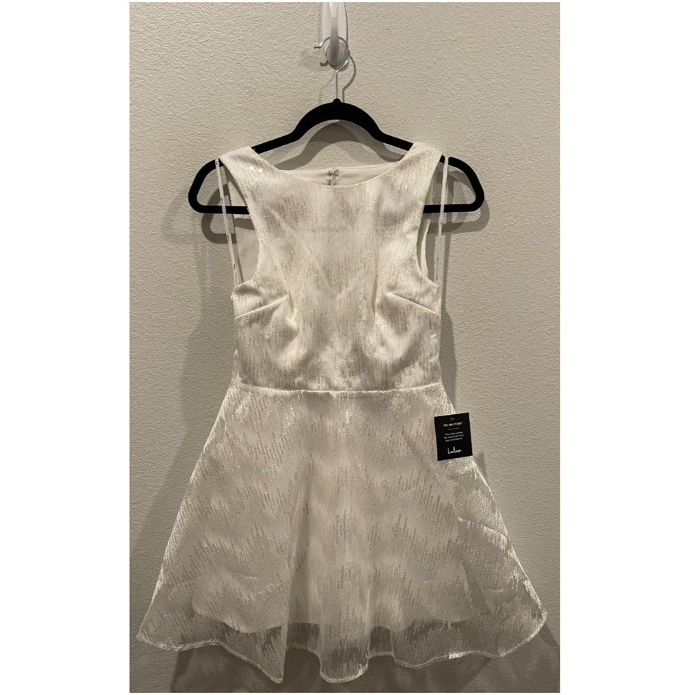 LULUS Antique White Sequin Sleeveless Open Back Mini Dress